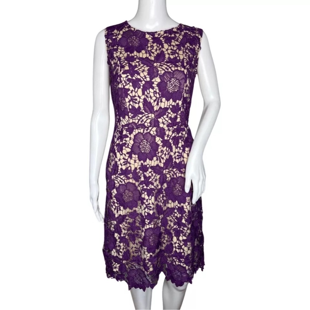 BRAND NEW Ryan Michelle Dress Womens L Purple Crochet Lace Sheath Midi Floral
